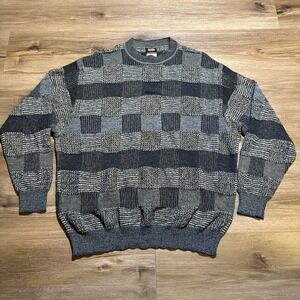 Vintage Neiman Marcus Men's LARGE Stretch Sweater Gray Brown Wool‎ Blend ITALY